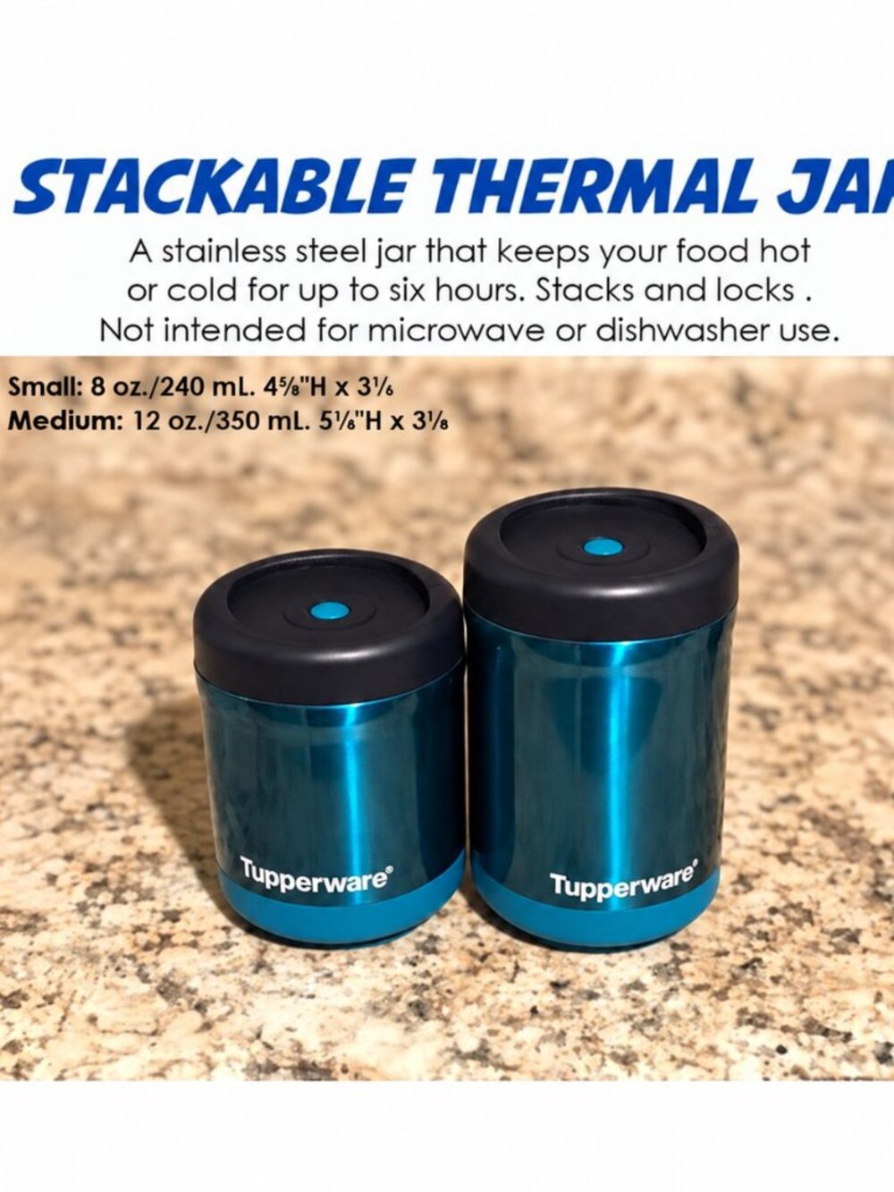 Tupperware Stackable Thermal Jars Small & Medium Set of 2 Teal New in Box